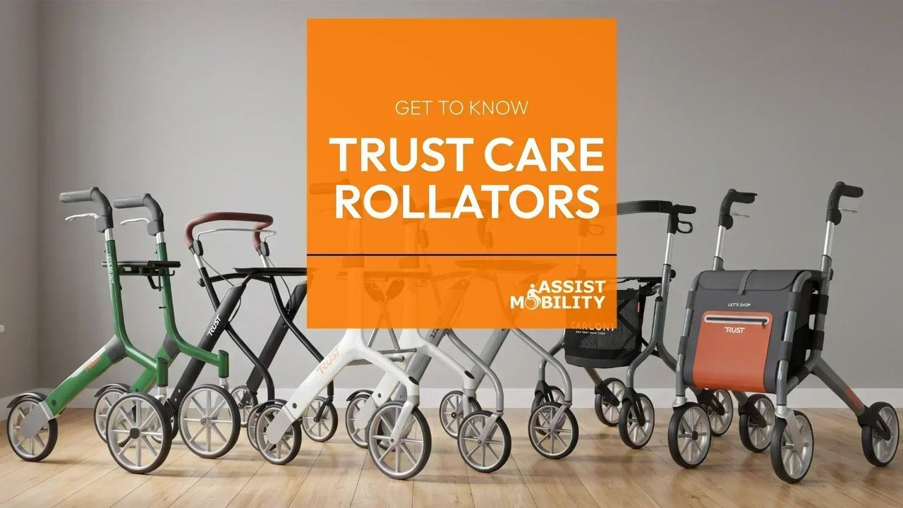 The Trust Care rollators in a line 