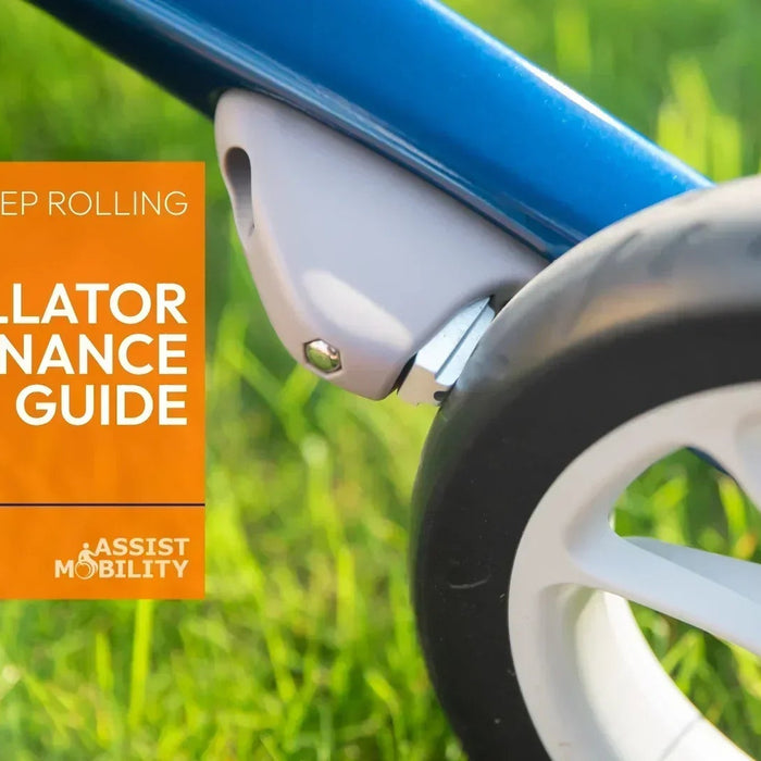 Close up of rollator brake and wheel introducing our Rollator Maintenance Guide 