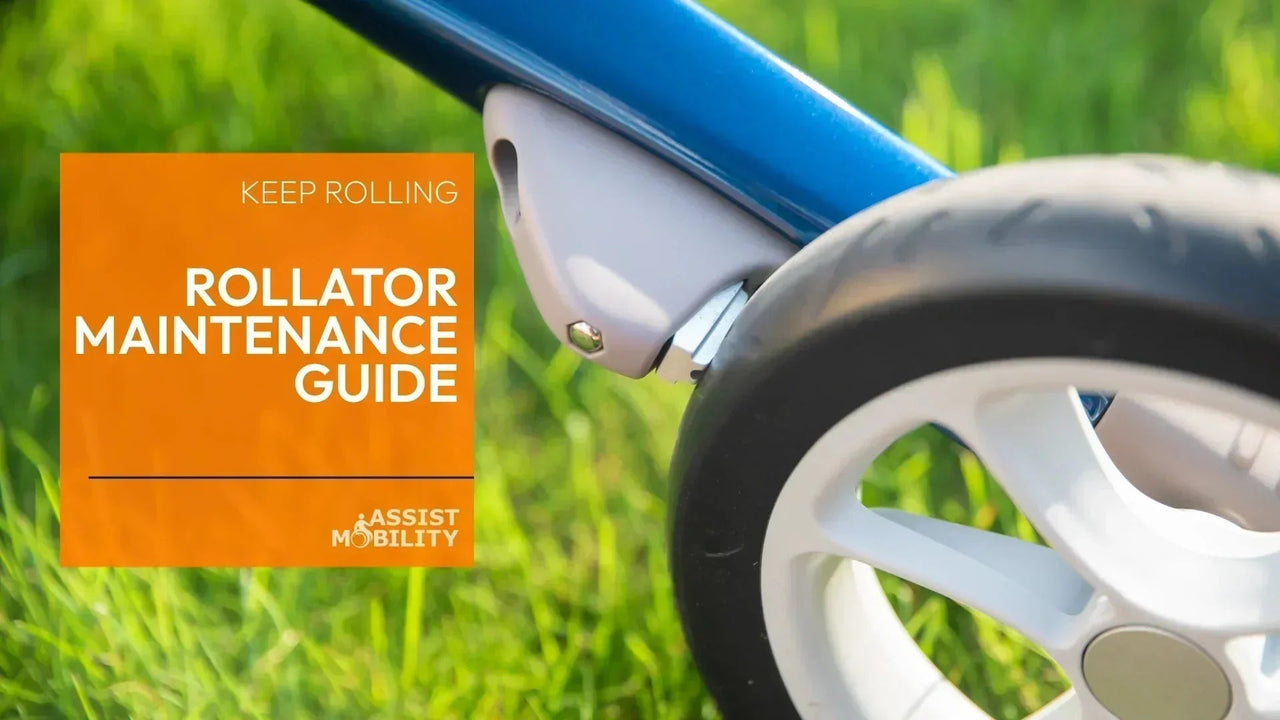 Close up of rollator brake and wheel introducing our Rollator Maintenance Guide 