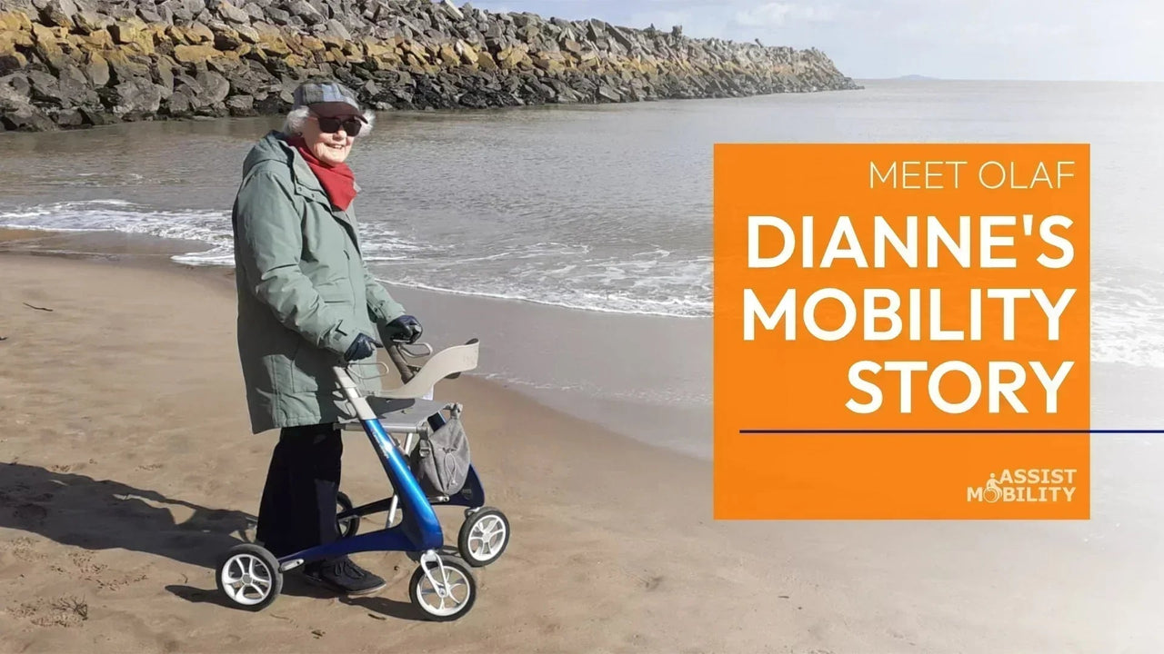 Lady on the beach with her byACRE rollator