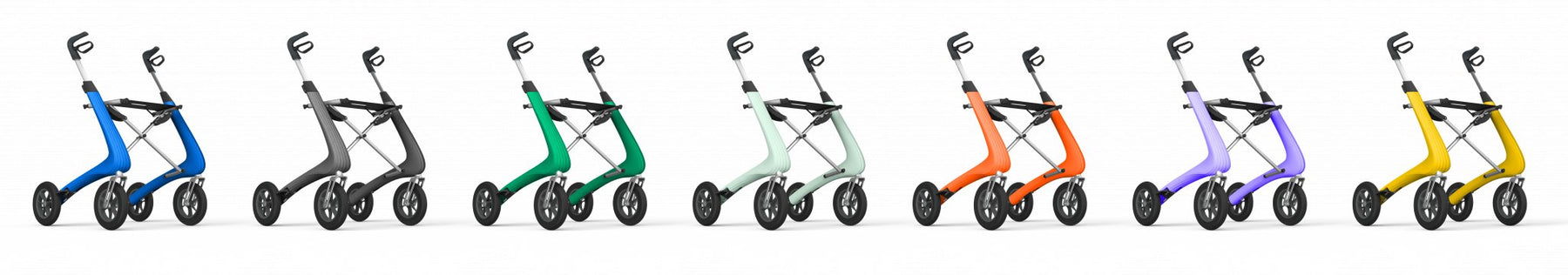 The colourful byACRE Nordic Pioneer range. Perfect lightweight rollator for everyday use.