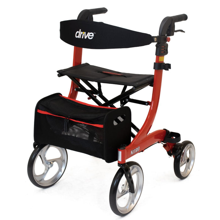 Side view of Nitro rollator showing bag, seat, backrest and side reflector