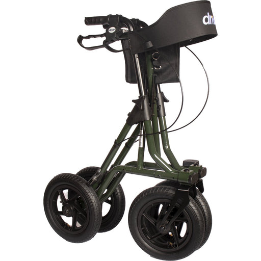 Drive Torro rollator in green folded with backrest attached