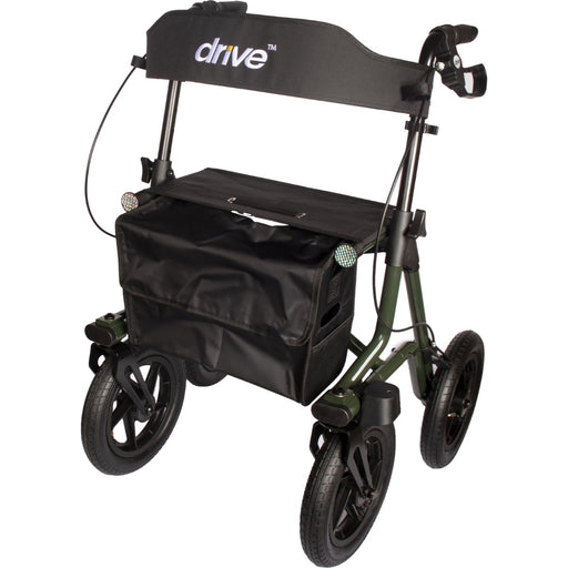 Drive Torro rollator in green with bag and backrest attached