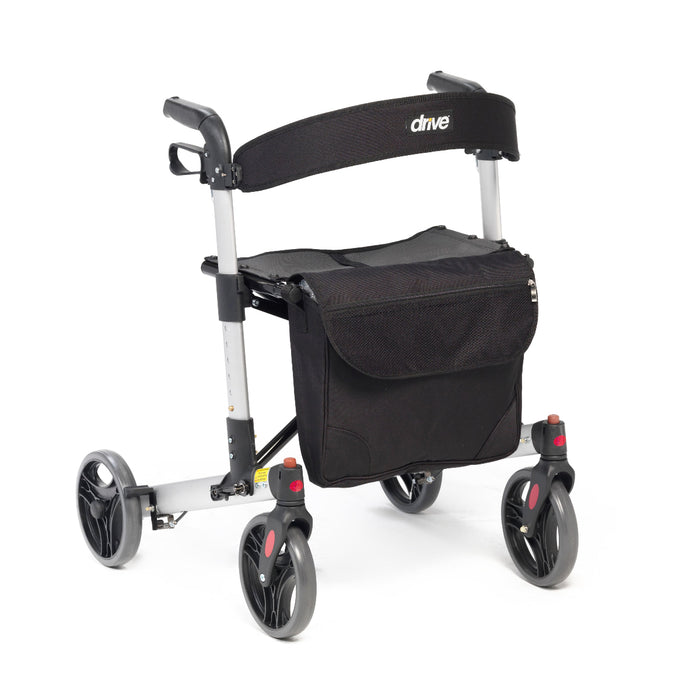 Drive X fold Rollator in silver with backrest and bag fitted