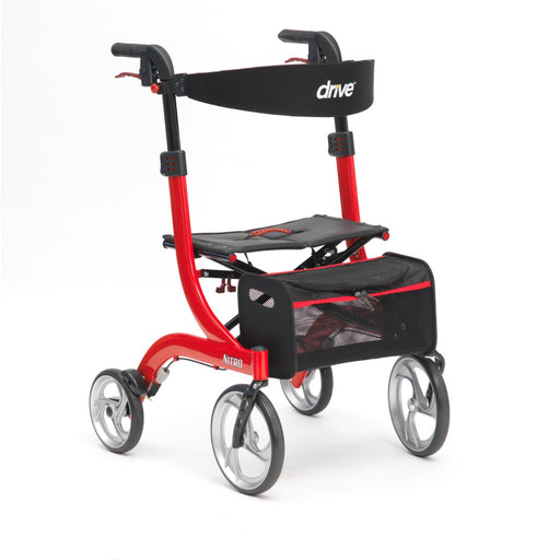 Drive Nitro rollator in red with backrest and bag
