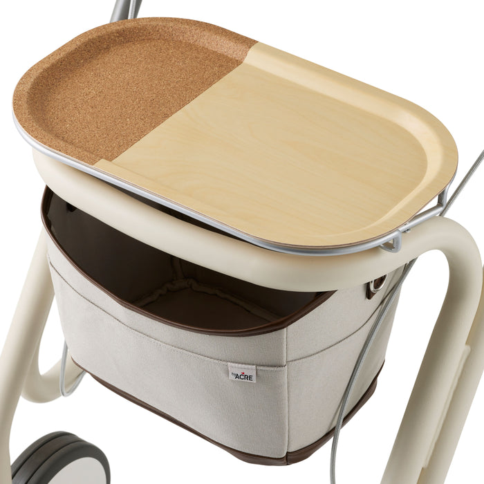 Scandinavian Butler indoor walker showing spacious tray and basket