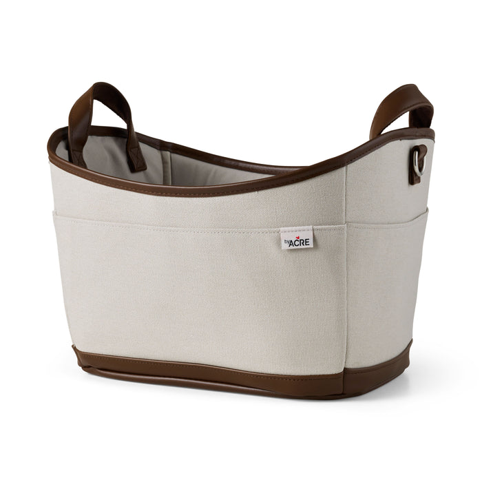 Scandinavian Butler basket in muted soft grey tones with leatherette trim