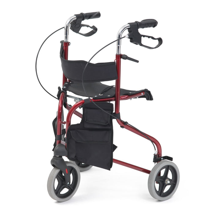Drive Triwalker in red showing bag, seat and backrest