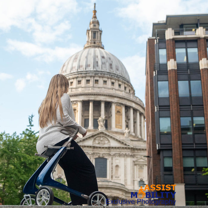    byACRE Ultralight Rollator in Blue next to St Paul's Cathedral in London