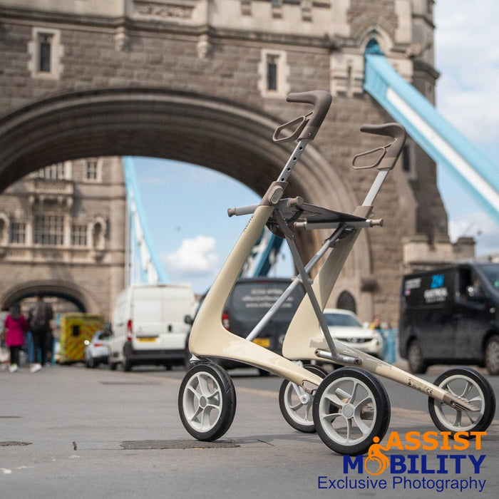 byACRE Ultralight White Rollator on Tower Bridge in London England