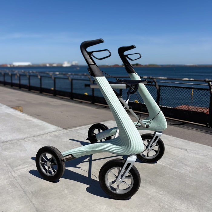 The Pioneer standing by the sea ready to work and assist in everyday walking.  Briliiant blue sky and sea in the background - perfect for the Pioneer to help with exploring