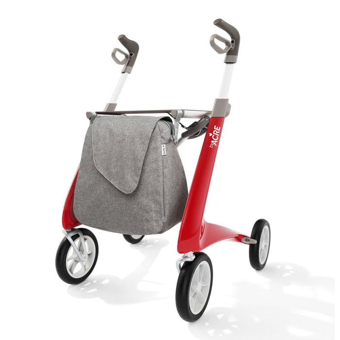 Weekend Bag fitted to a Strawberry Red byACRE Ultralight rollator