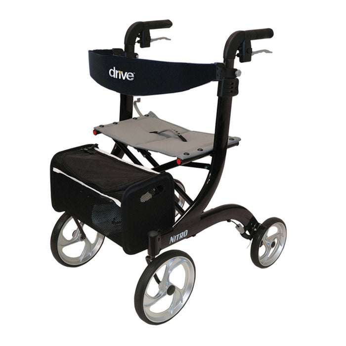 Drive Nitro rollator in black with backrest and bag attached