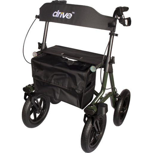 Drive Torro rollator in green with bag and backrest attached