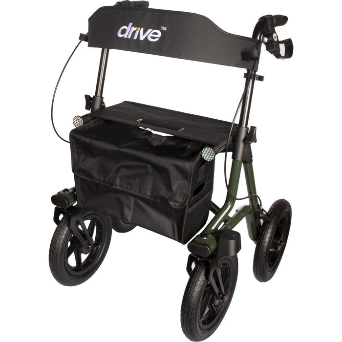 Drive Torro rollator in green with bag and backrest attached