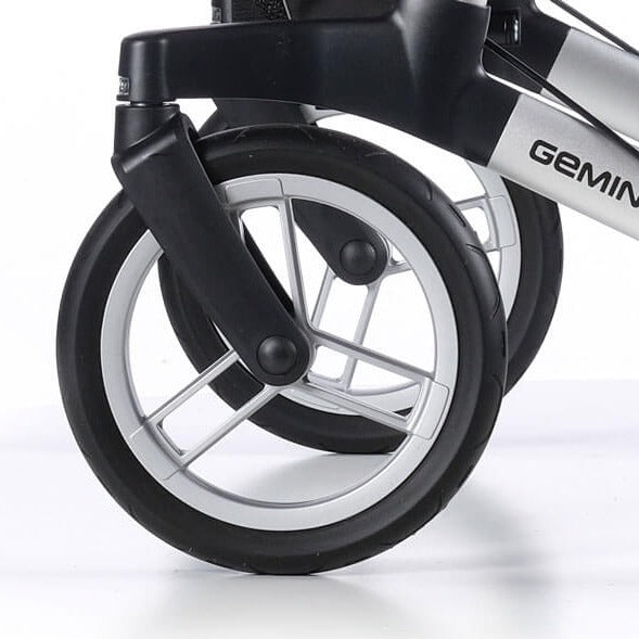 Close up of the Sunrise Medical GEMINO 60 forearm walker wheels