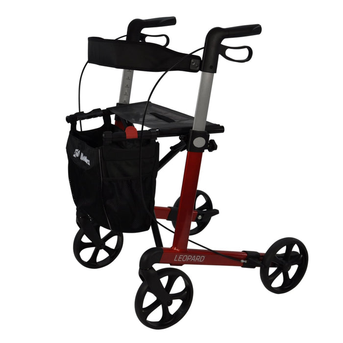 Mobilex Leopard rollator shown in red