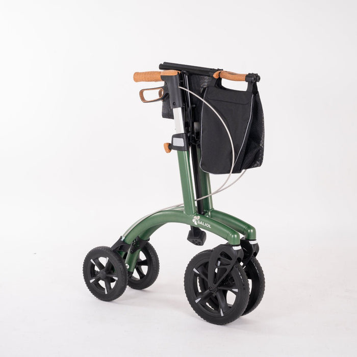 Saljol Allround rollator in Forest Green folded at Assist Mobility