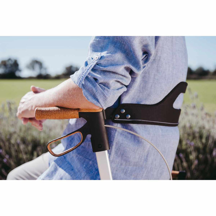 Saljol Allround rollator with a person seated in the backrest