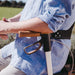 Close up of the absorbing, comfortable cork handles and the new fitting of the backrest on the Saljol ALU rollator 