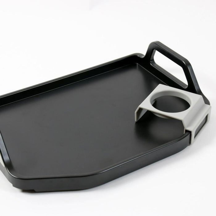 Sunrise Medical rollator tray showing the handy cupholder