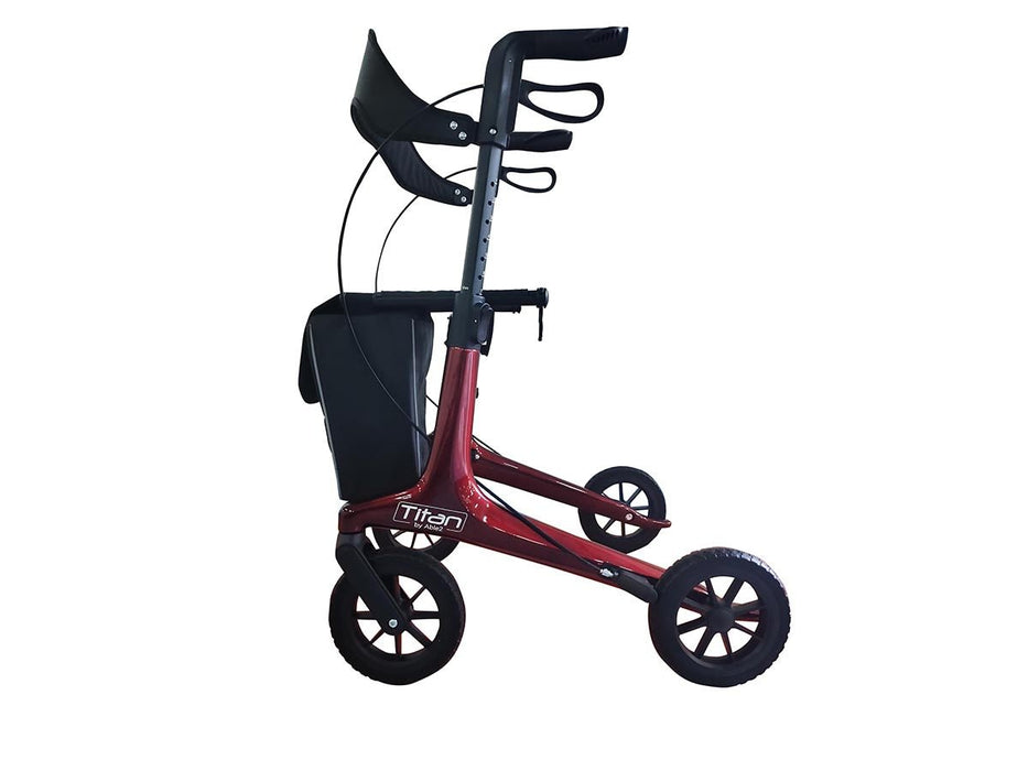 Titan Carbon Rollator in red side view at Assist Mobility