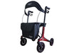 Titan carbon rollator in red with bag and backrest at Assist Mobility