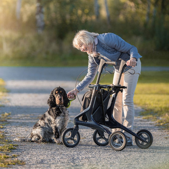 Topro Pegasus Steel Blue lady out walking with spaniel dog