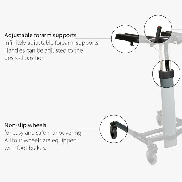 TOPRO_Taurus_E_Basic_Walker_Important_Features_Adjustable forearm supports and non slip wheels