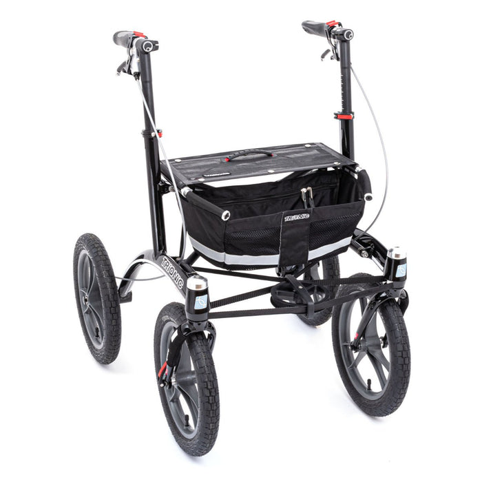 Trionic walker with 14 inch pneaumatic tyres at Assist Mobility with black bag