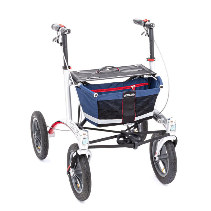 Trionic walker with 12 inch pneaumatic tyres at Assist Mobility with blue bag
