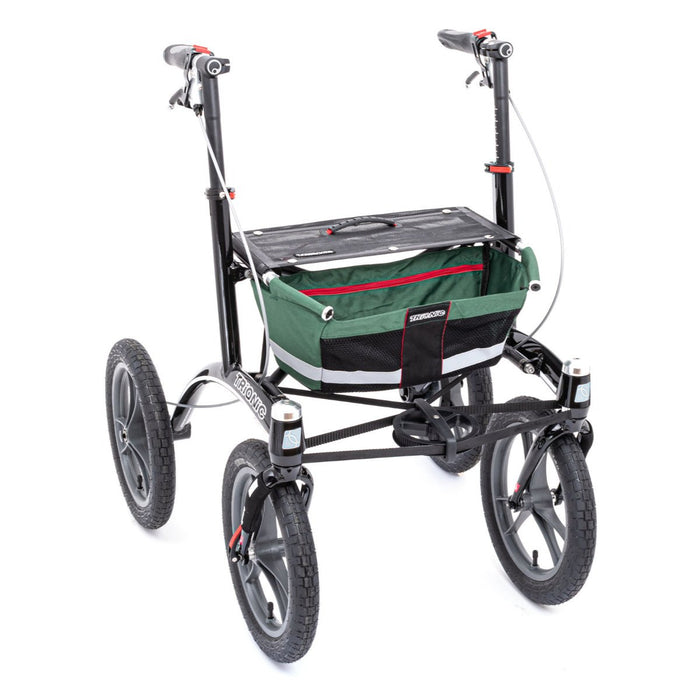 Trionic walker with 14 inch pneaumatic tyres at Assist Mobility with green bag