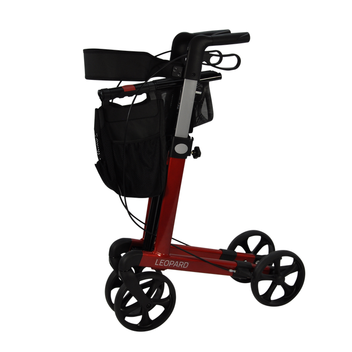 Mobilex Leopard Rollator shown in red in the closed position