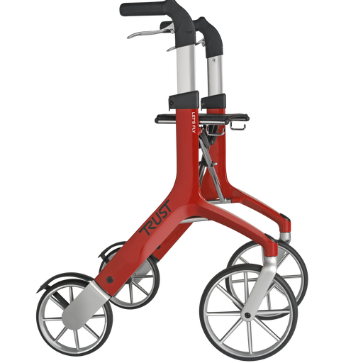Lts Fly rollator in stylish red .  Simple and chic with the latest design.