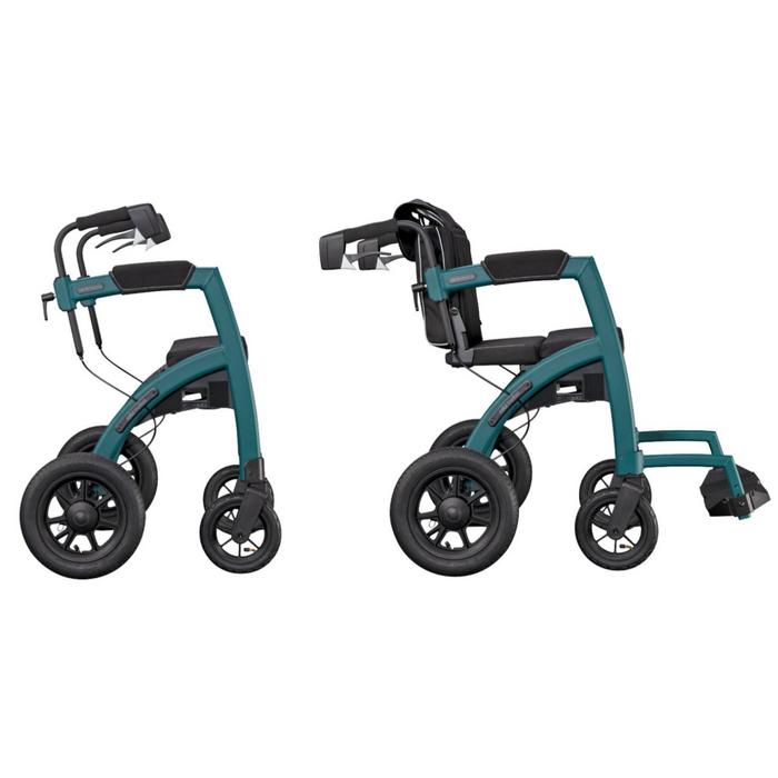 Rollz Performance combined rollator and wheelchair side by side