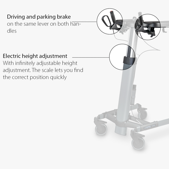 TOPRO_Taurus_E_Premium_Walker Important features brake and electric height adjustment