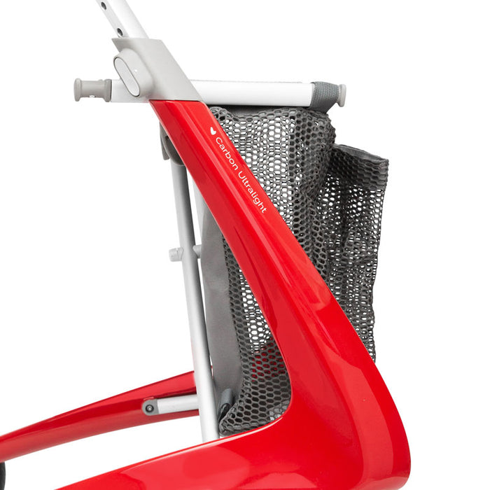 Side view of the byAcre ultralight grocery bag on red rollator